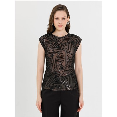 Блузка чёрная из сетки с пайетками