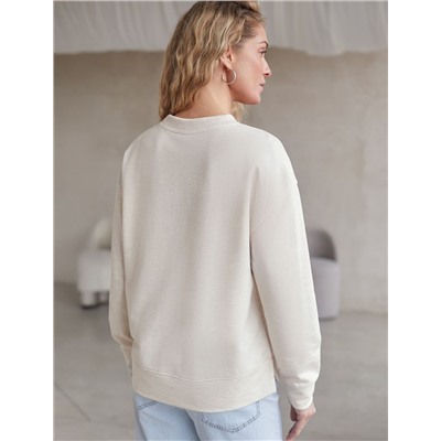 Свободный свитшот с принтом и разрезами из эластичного футера двухнитки без начеса