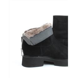 04-HJM397 BLACK Ботинки зимние женские (натуральная замша, натуральный мех)