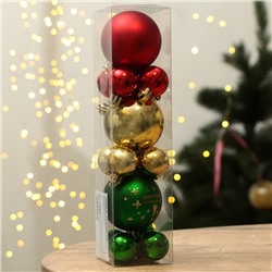 Ёлочные игрушки, шары новогодние, украшение на Новый год, d=3 и d=6, 15 шт., цвет красный, зелёный и золотой
