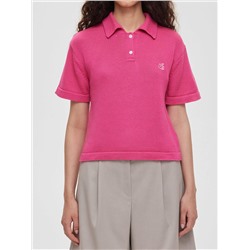 Поло с коротким рукавом из хлопка с вышивкой, розовая фуксия