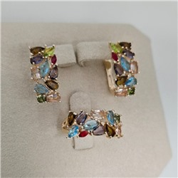 Комплект ювелирной бижутерии коллекция "Дубай" серьги и кольцо 20 р, покрытие позолота, вставка: фианиты, цвет: цветные, арт.414.588-20