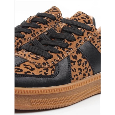 03-YH503-1 BLACK/LEOPARD Кроссовки женские (натуральная кожа, натуральная замша)