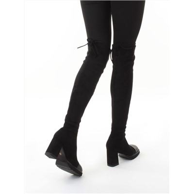 02-H8B-11A BLACK Сапоги "Ботфорты" демисезонные женские (искусственная замша, натуральная кожа)