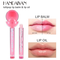 Бальзам для губ + масло для губ 2 в 1 в виде чупа-чупса HANDAIYAN Lip Balm & Lip Oil DUO
