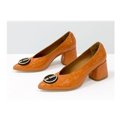 Дизайнерские туфли перчатки (glove shoes) с фурнитурой, на невысоком каблуке, выполнены из натуральной итальянской кожи оранжевого цвета с крупными лаковыми каплями, Новая Коллекция от Gino Figini, Т-2050-09