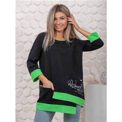 853 Туника "черный/салатовый"