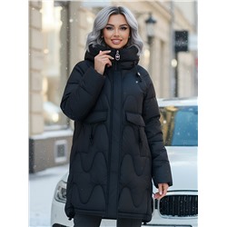 Куртка зимняя женская с капюшоном модная черного цвета 7653Ch
