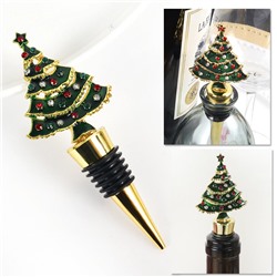 Декоративная многоразовая металлическая пробка для бутылки "ЕЛКА СО СТРАЗАМИ"