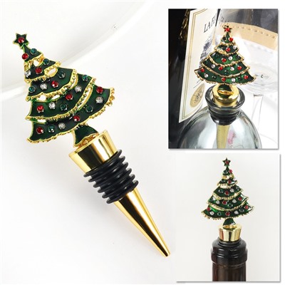 Декоративная многоразовая металлическая пробка для бутылки "ЕЛКА СО СТРАЗАМИ"