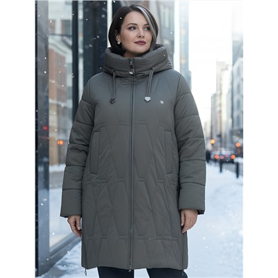 Пальто зимнее утепленное женское большого размера коричневого цвета 7699K