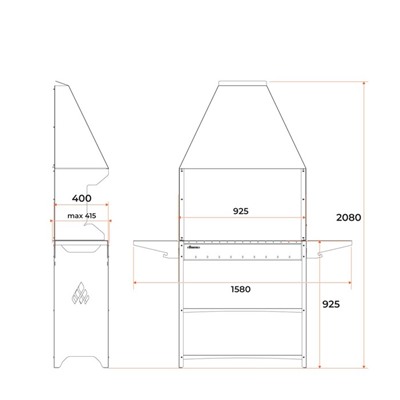 Мангал Professional Standart Zont PSZ3000, 158.2×41.2×207.9 см, 3 мм, полки, с крышей