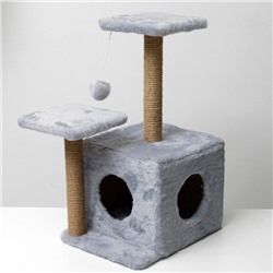 Домик для кошек с когтеточкой, квадратный, 3х-этажный, 45×47×75 см, серая