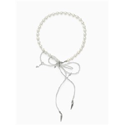 Бусы «Бантик» с жемчугом, белые в серебре, 37 см