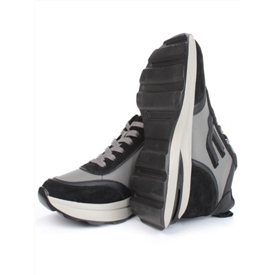 05-804-1B BLACK GRAY Кроссовки женские демисезонные (натуральная кожа , натуральная замша, натуральная байка)