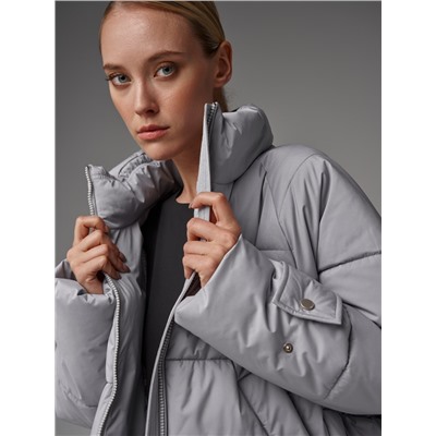 Пуховик женский серо-голубой