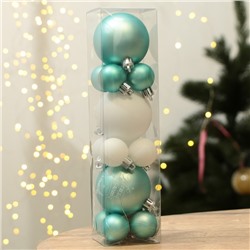 Ёлочные игрушки, шары новогодние, украшение на Новый год, d=3 и d=6, 15 шт., цвет голубой и белый