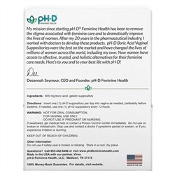 pH-D Feminine Health, вагинальные свечи с борной кислотой, 600 мг, 24 свечи