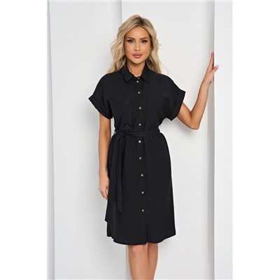 Платье-рубашка чёрное с поясом