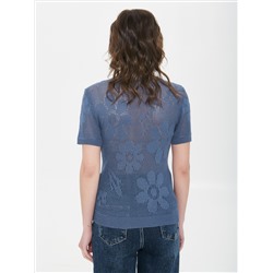 Джемпер вязаный серо-голубого цвета с короткими рукавами