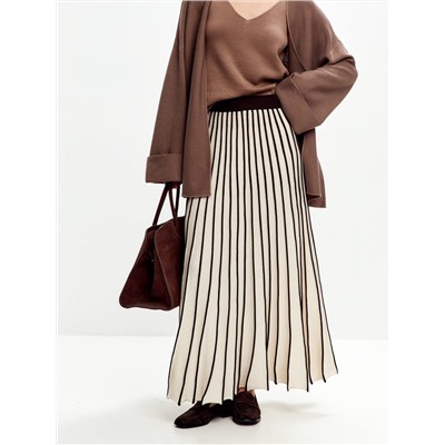 Юбка-плиссе DORA, Молочный с шоколадными полосками