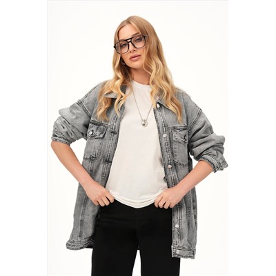 Женская удлиненная джинсовая куртка оверсайз Happyfox