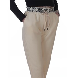 2611 LT. BEIGE Штаны утепленные спортивные женские (85% хлопок, 10% полиэстер, 5% спандекс)