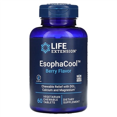 Life Extension, EsophaCool, с ягодным вкусом, 60 вегетарианских жевательных таблеток