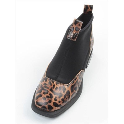 01-B44B-81PC BROWN/LEOPARD Ботинки демисезонные женские (натуральная кожа, текстиль, байка)