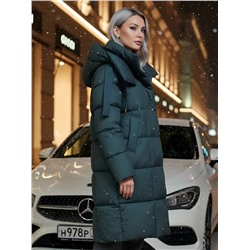 Пальто зимнее утепленное с капюшоном женское темно-серого цвета 7700TC