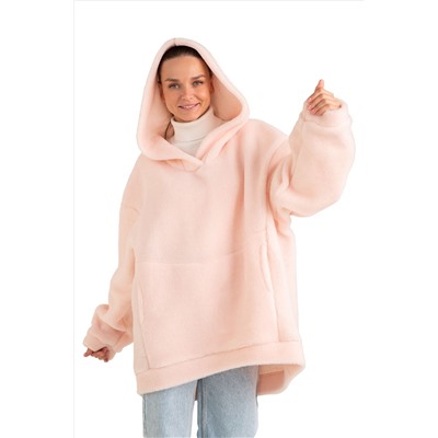 Толстовка женская из овечьей шерсти оверсайз HOT TREND (с капюшоном, цвет Пудра) цвет ТЕЛЕСНЫЙ