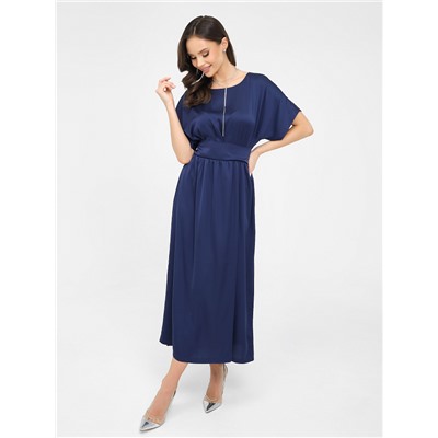 Платье нарядное синее с широким поясом