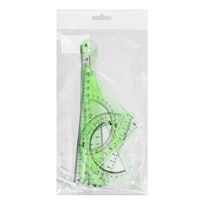 Набор чертёжный Calligrata, 4 предмета (линейка 20 см, 2 треугольника 30°/60°, 45°/45°, транспортир), МИКС