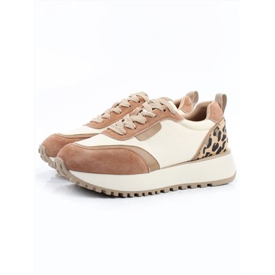 04-PDJ96-1 BEIGE/LT. BEIGE Кроссовки демисезонные женские (натуральная замша, натуральная кожа, текстиль)