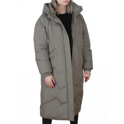8883 GRAY/GREEN Пальто зимнее женское (150 гр. холлофайбер)