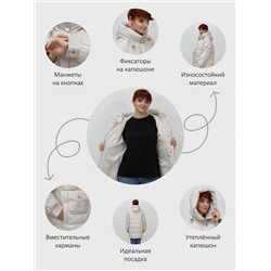 Куртка зимняя женская с капюшоном модная бежевого цвета 7341B