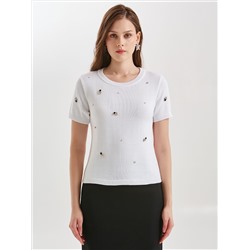 Блуза белая вязаная с пришивными стразами