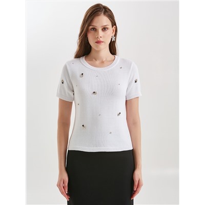 Блуза белая вязаная с пришивными стразами