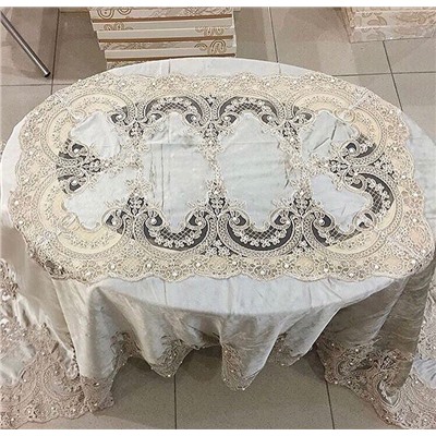 Скатерть прямоугольная велюр с кружевом 6560-02