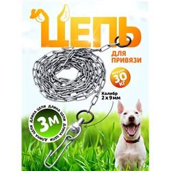 Цепь для привязи собак, 3 м, калибр 2×9 мм, белая