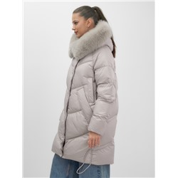 Пальто зимнее утепленное с мехом и капюшоном тренд светло-коричневого цвета 7745SK