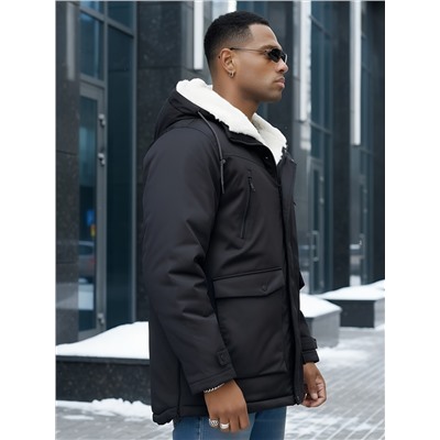 Парка мужская зимняя удлиненная с мехом черного цвета 8761Ch