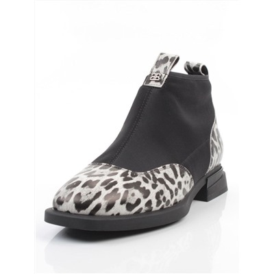 01-B44B-81H WHITE/LEOPARD Ботинки демисезонные женские (натуральная кожа, текстиль, байка)