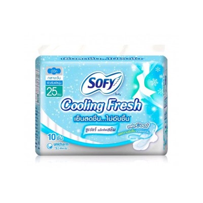 Прокладки с охлаждающим эффектом Sofy Cooling fresh с крылышками 25 см 10 шт
