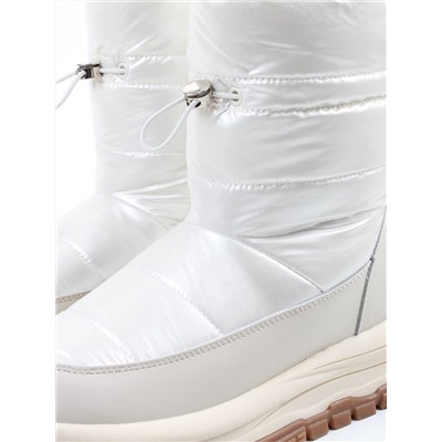 02-WA010-3M LT. BEIGE Сапоги "Дутики" зимние женские (натуральная кожа, курточная ткань, 100% шерсть)