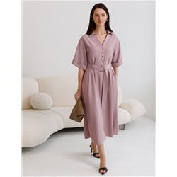 Платье-рубашка А-силуэта с поясом и карманами из плотного лиоцелла