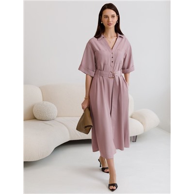 Платье-рубашка А-силуэта с поясом и карманами из плотного лиоцелла
