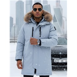 Парка зимняя мужская с капюшоном и мехом енот синего цвета 9537-1S
