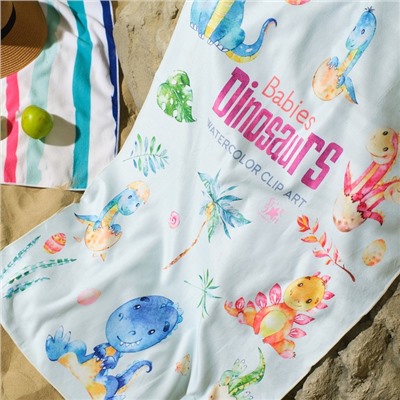 Полотенце пляжное «Этель. Динозаврики», 75×140 см, микрофибра