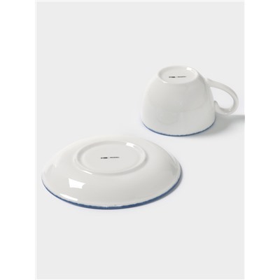 Чайная пара Magistro Blue Lagoon, 2 предмета: чашка 220 мл, блюдце d=15.5 см, фарфор, белая